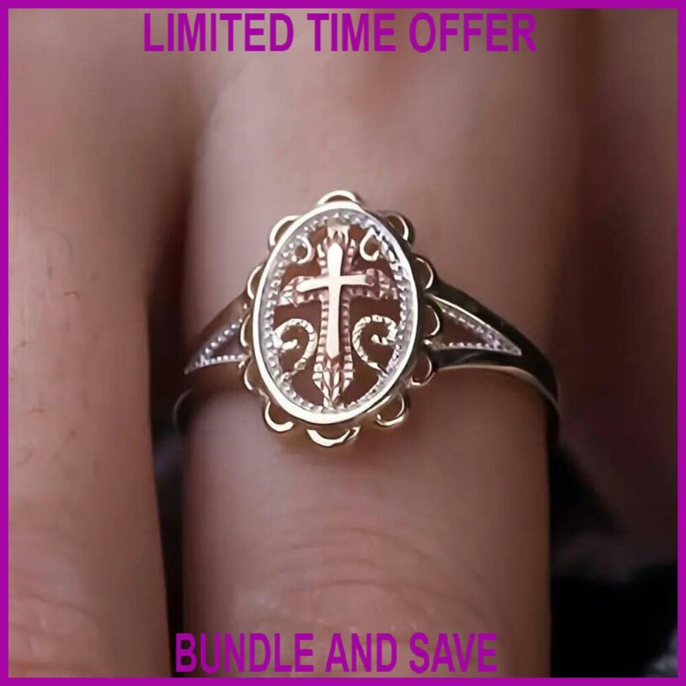 Sterling Silver Plated Cross Statement Ring Size … - image 6